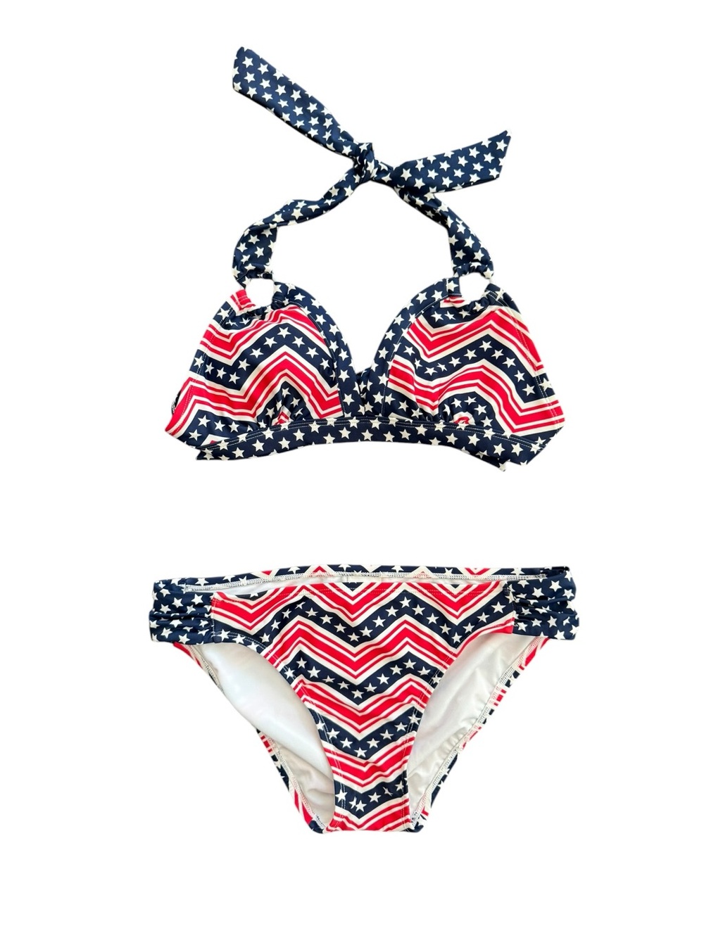 Catalina Patriotic Stars Stripes Low Rise Halter Bikini Navy Red Size Med 8/10 - Picture 4 of 16